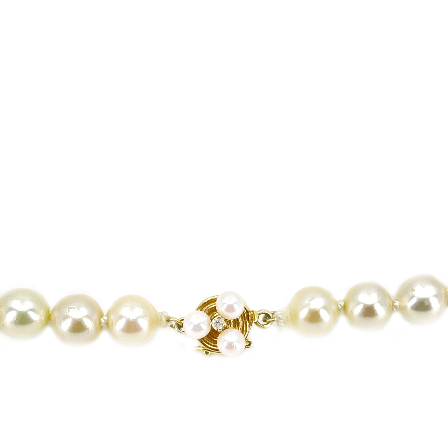 Modernist Japanese Baroque Saltwater Cultured Akoya Pearl Necklace - 14K Yellow Gold Diamond 16.75 Inch