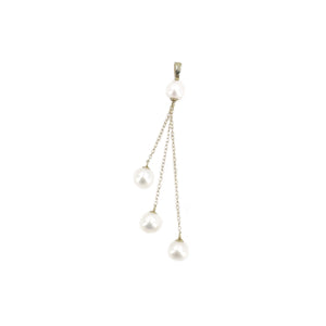 Vintage Triple Dangle Japanese Akoya Saltwater Cultured Pearl Pendant - 14K Yellow Gold
