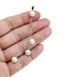 Vintage Triple Dangle Japanese Akoya Saltwater Cultured Pearl Pendant - 14K Yellow Gold