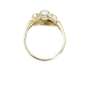 Art Nouveau Triple Japanese Saltwater Akoya Cultured Pearl Ring- 10K Yellow Gold Size 8 1/2