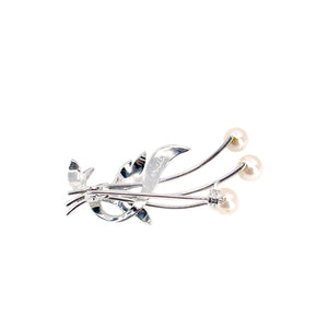 Vintage Spray Leaf Japanese Akoya Cultured Saltwater Pearl Brooch- Sterling Silver