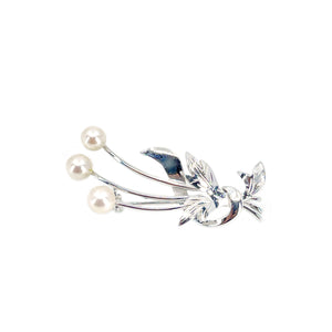 Vintage Spray Leaf Japanese Akoya Cultured Saltwater Pearl Brooch- Sterling Silver