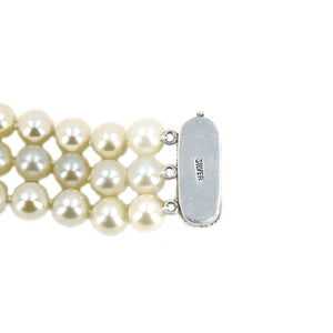 Vintage Triple Strand Japanese Saltwater Akoya Cultured Pearl Bracelet- Sterling Silver