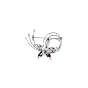 Boho Vintage Leaf Swirl Japanese Saltwater Akoya Cultured Pearl Brooch- Sterling Silver