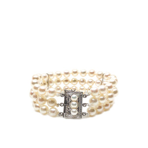 Triple Strand Japanese Saltwater Akoya Cultured Pearl Bracelet- Sterling Silver