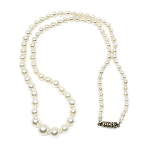 Antique Graduated Japanese Saltwater Cultured Akoya Pearl Strand - 14K White Gold 19.50 Inch