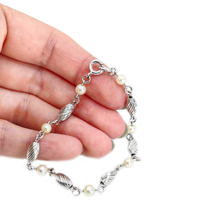 Retro Twist Japanese Saltwater Akoya Cultured Pearl Vintage Bracelet- Sterling Silver