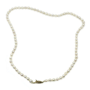 Petite Twisted Japanese Saltwater Cultured Akoya Pearl Strand - 14K Yellow Gold 18.50 Inch - Vintage Valuable Pearls