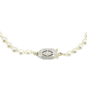 Art Deco Two-Tone Engraved Japanese Saltwater Cultured Akoya Pearl Necklace - 14K Gold 20.25 Inch