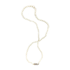 Art Deco Engraved Japanese Saltwater Cultured Akoya Pearl Necklace - 14K Two-Tone Gold 20 Inch