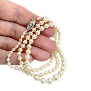 Art Deco Two-Tone Engraved Japanese Saltwater Cultured Akoya Pearl Necklace - 14K Gold 20.25 Inch