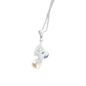 Two Tone Modern Japanese Cultured Black White Akoya Pearl Sail Pendant- Sterling Silver 15 Inch