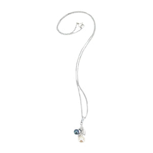 Two Tone Modern Japanese Cultured Black White Akoya Pearl Sail Pendant- Sterling Silver 15 Inch