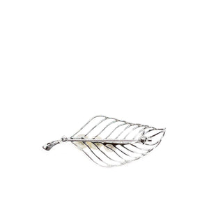 K. Uyeda Leaf Japanese Saltwater Cultured Akoya Pearl Brooch- Sterling Silver