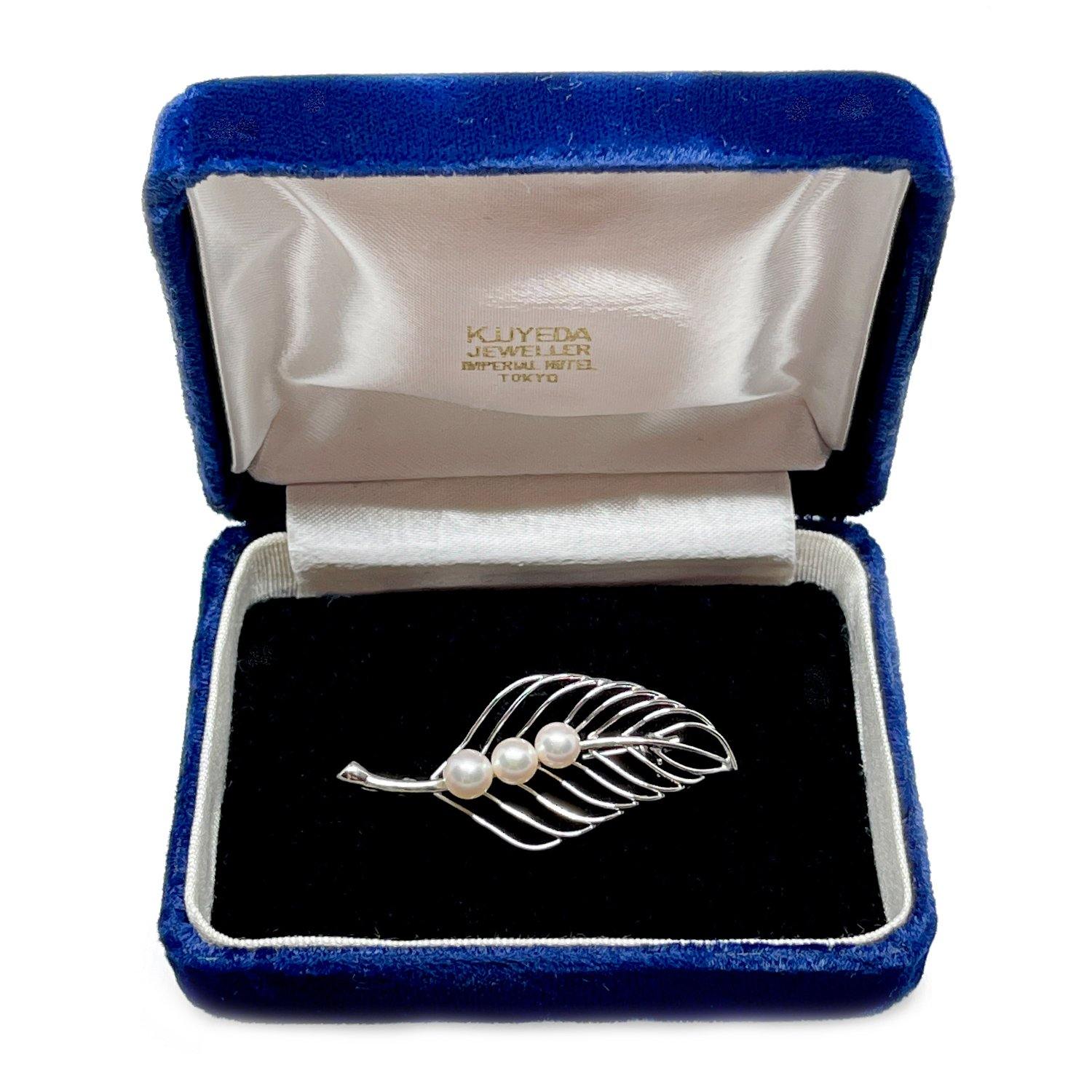K. Uyeda Leaf Japanese Saltwater Cultured Akoya Pearl Brooch- Sterling Silver