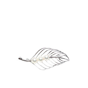 K. Uyeda Leaf Japanese Saltwater Cultured Akoya Pearl Brooch- Sterling Silver