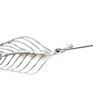 K. Uyeda Leaf Japanese Saltwater Cultured Akoya Pearl Brooch- Sterling Silver