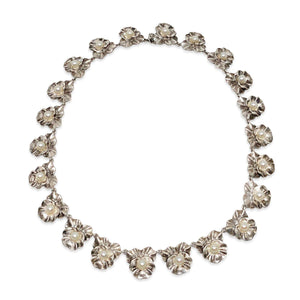 Victorian Riviere Pansy Japanese Cultured Akoya Pearl Necklace- Sterling Silver
