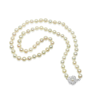 Floral Japanese Cultured Akoya Pearl Necklace- Sterling Silver