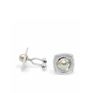 Mid-Century Modern Japanese Cultured Akoya Pearl Radial Cufflinks- Sterling Silver
