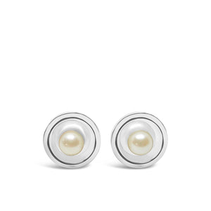 Modernist Japanese Cultured Akoya Pearl Round Cufflinks- Sterling Silver