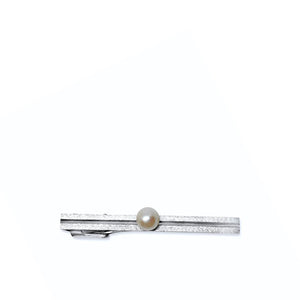 Stardust Textured Mid Century Modern Men's Japanese Saltwater Akoya Cultured Pearl Tie Bar- Sterling Silver