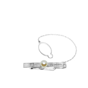 Tasaki Designer Mid Century Modern Men's Japanese Saltwater Akoya Cultured Pearl Tie Bar- Sterling Silver