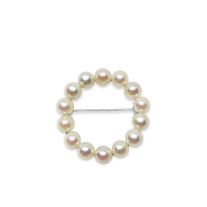 Circle Japanese Akoya Pearl Brooch- Sterling Silver