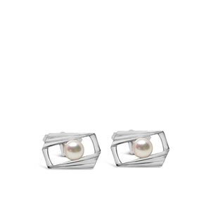 Fan Japanese Cultured Akoya Pearl Round Cufflinks- Sterling Silver