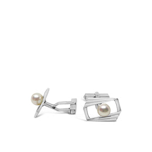 Fan Japanese Cultured Akoya Pearl Round Cufflinks- Sterling Silver