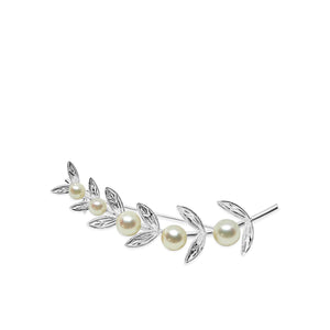 Floral Branch Japanese Akoya Cultured Saltwater Pearl Brooch- Sterling Silver