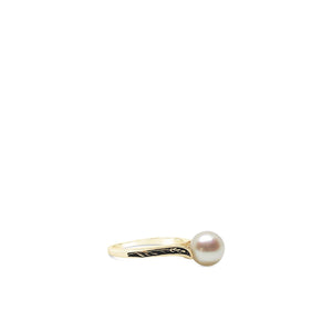 Retro Vine Leaf Design Japanese Saltwater Akoya Cultured Pearl Ring- 10K Yellow Gold
