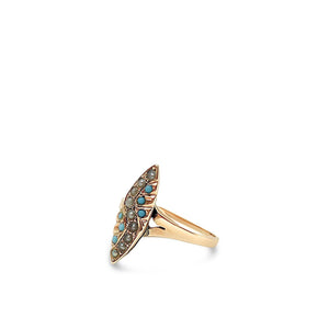 Victorian Navette Seed Pearl & Turquoise Antique Ring- 10K Rose Gold
