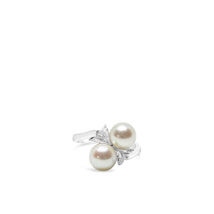 Vintage Floral Japanese Saltwater Akoya Cultured Pearl Ring- Sterling Silver
