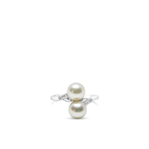 Mikimoto Engraved Bypass Japanese Saltwater Akoya Cultured Pearl Ring- Sterling Silver