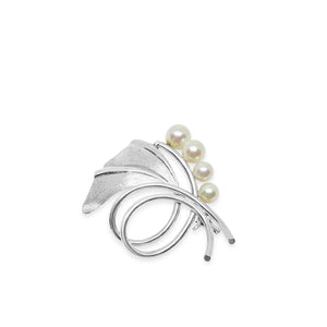 Mikimoto Ginko Leaf Japanese Cultured Saltwater Akoya Pearl Brooch- Sterling Silver 
