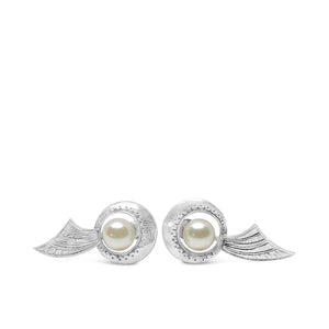 Engraved Akoya Saltwater Cultured Pearl Screwback Earrings- Sterling Silver