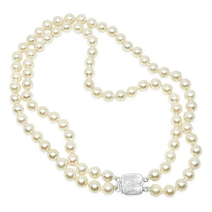 Double Strand Japanese Cultured Akoya Pearl Choker Necklace -Sterling Silver 