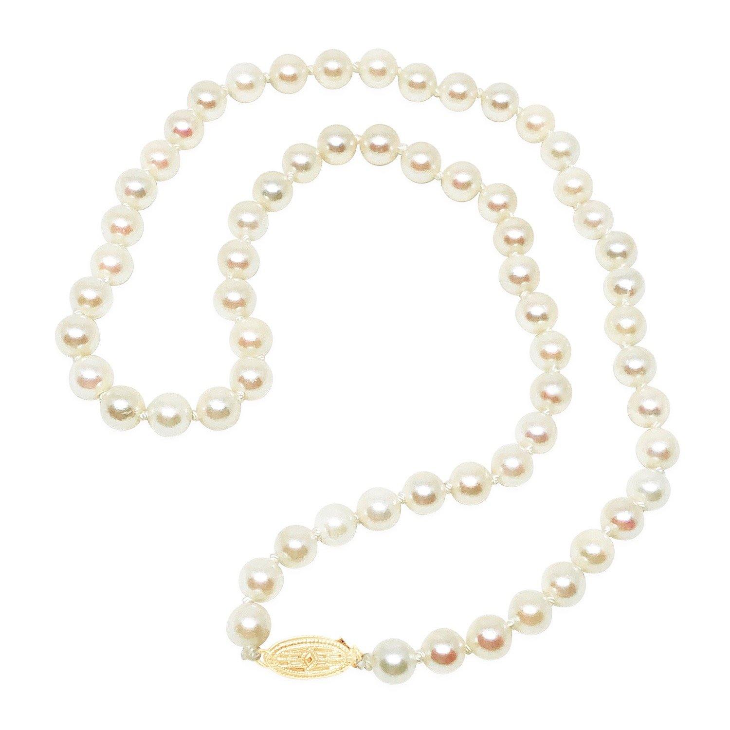 Mid-Century Japanese Cultured Akoya Pearl Necklace - 14K Yellow Gold