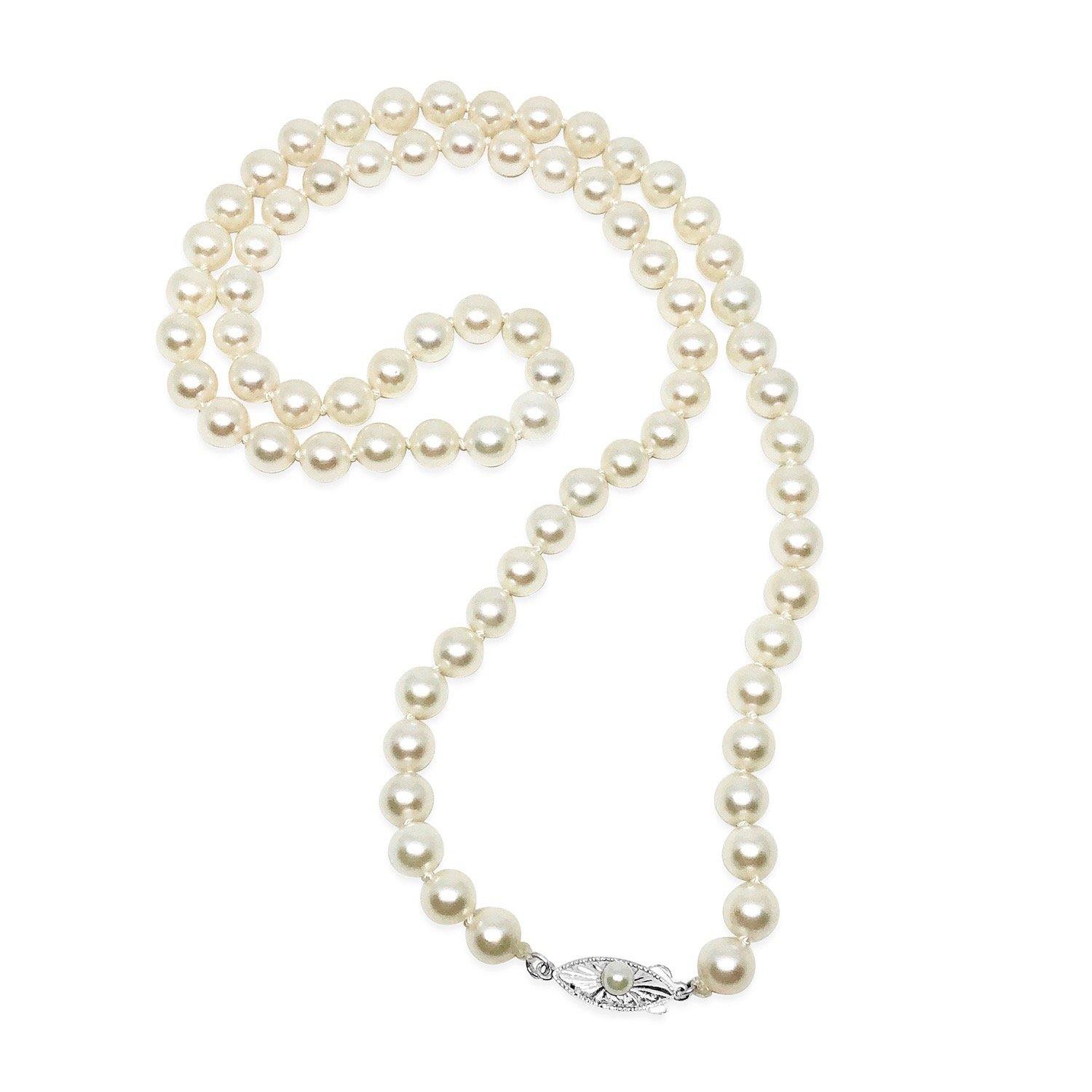 Art Deco Japanese Saltwater Cultured Akoya Pearl Necklace - Sterling Silver