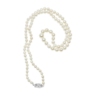 Antique Engraved Floral White Japanese Saltwater Cultured Akoya Pearl Necklace White Gold