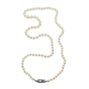 Mikimoto Graduated Japanese Cultured Akoya Pearl Strand Milgrain- Sterling Silver