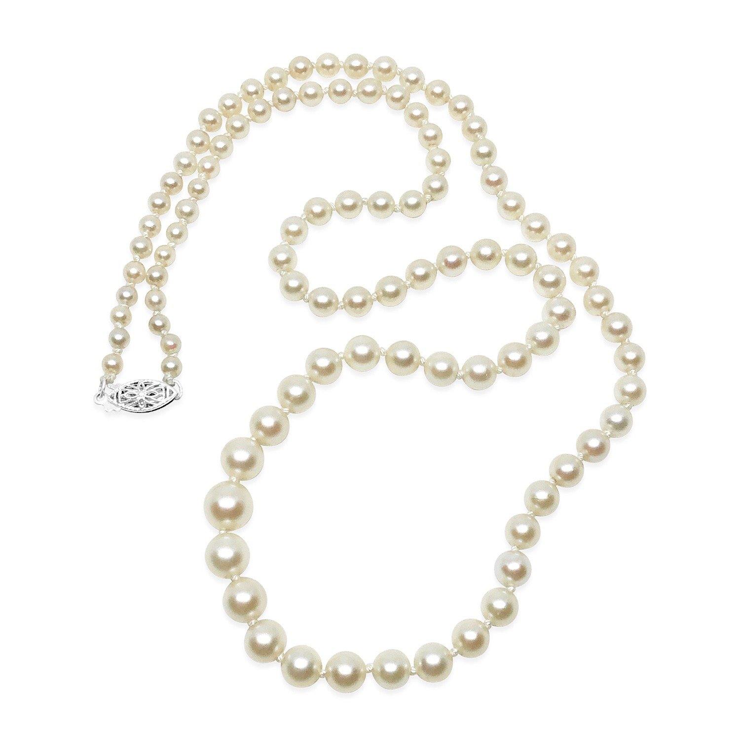 Floral Japanese Saltwater Cultured Akoya Pearl Strand - 14K White Gold 20.50 Inch - Vintage Valuable Pearls