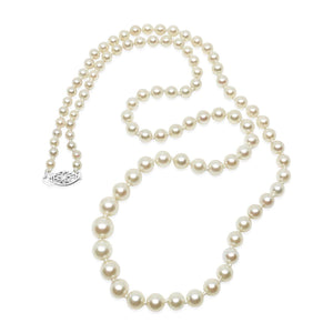 Floral Japanese Saltwater Cultured Akoya Pearl Strand - 14K White Gold 20.50 Inch - Vintage Valuable Pearls