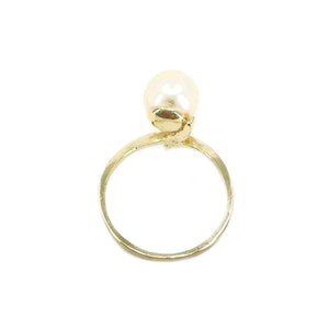 Petite Retro Vintage Japanese Saltwater Akoya Cultured Pearl Ring- 14K Yellow Gold Size 4