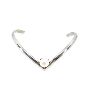 V Cuff Japanese Saltwater Akoya Cultured Designer Pearl Bracelet- Sterling Silver