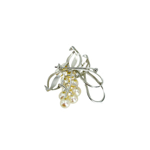 Ribbon Swirl Vintage Japanese Saltwater Akoya Cultured Pearl Cluster Brooch- Sterling Silver