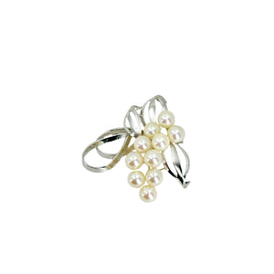 Ribbon Swirl Vintage Japanese Saltwater Akoya Cultured Pearl Cluster Brooch- Sterling Silver