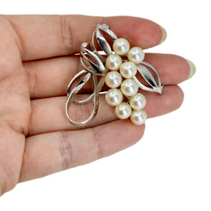 Ribbon Swirl Vintage Japanese Saltwater Akoya Cultured Pearl Cluster Brooch- Sterling Silver