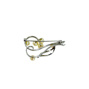 Delicate Swirl Vintage Japanese Saltwater Akoya Cultured Pearl Pin Brooch- Sterling Silver